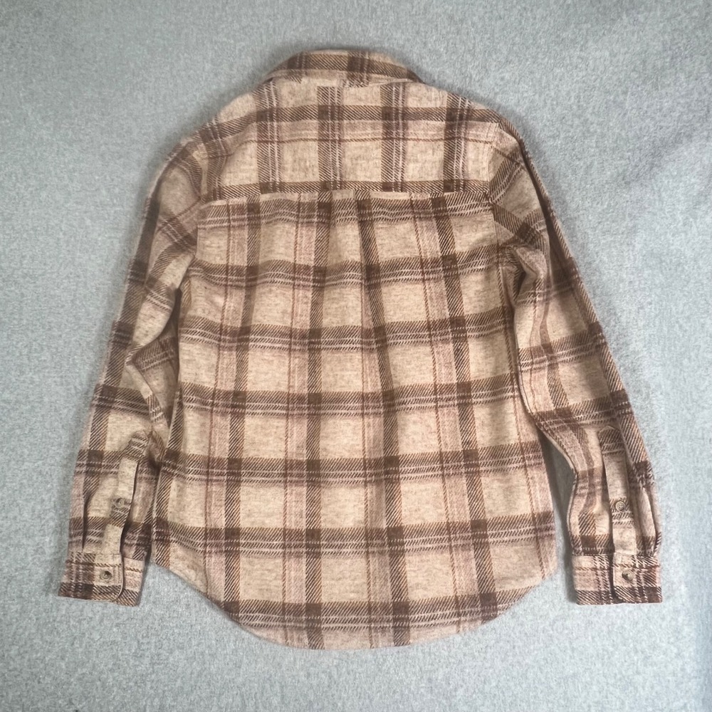 Beachlunchlounge XS Plaid Button Down Shirt Shacket SOFT Tan Brown‎ Knit Cabin - Picture 3 of 10